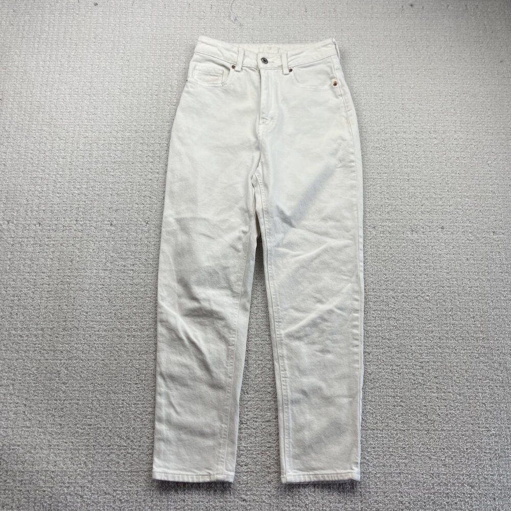 H&M 90s Baggy Ultra High Waist Jeans Women Size 4 White Mom Jeans Zip Fly
